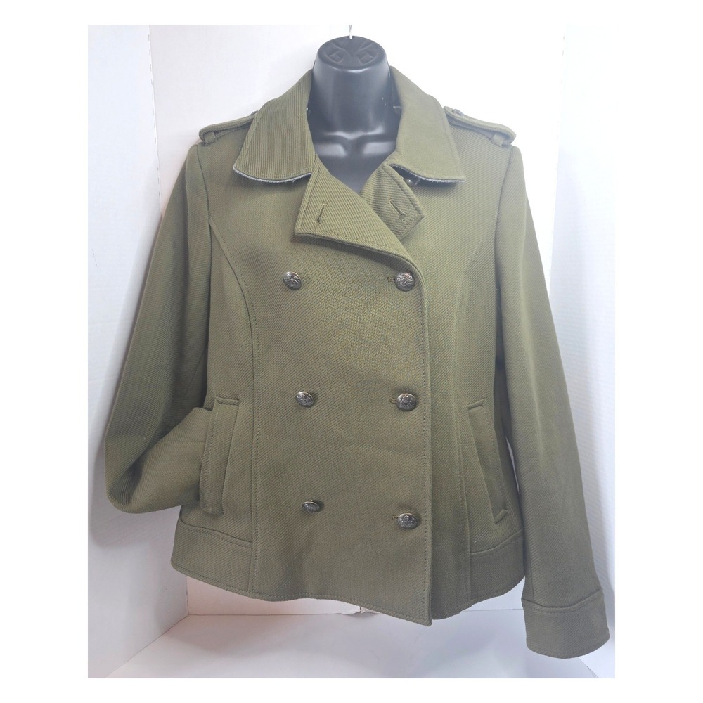 Banana Republic Olive Green Military Pea Coat Double Breasted Textured Jacket L‎